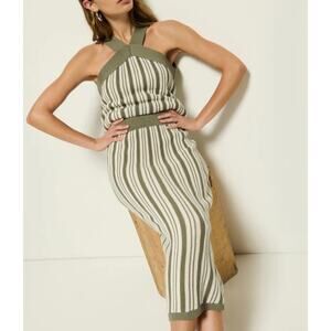 Nation Ltd Mirella Sweater Midi Skirt Crochet Knit Skirt Green Herb XS Cotton